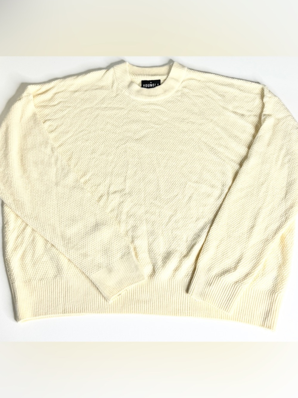 YoungLA Cream Wool Blend Textured Knit Sweater Cozy Crewneck Size Large